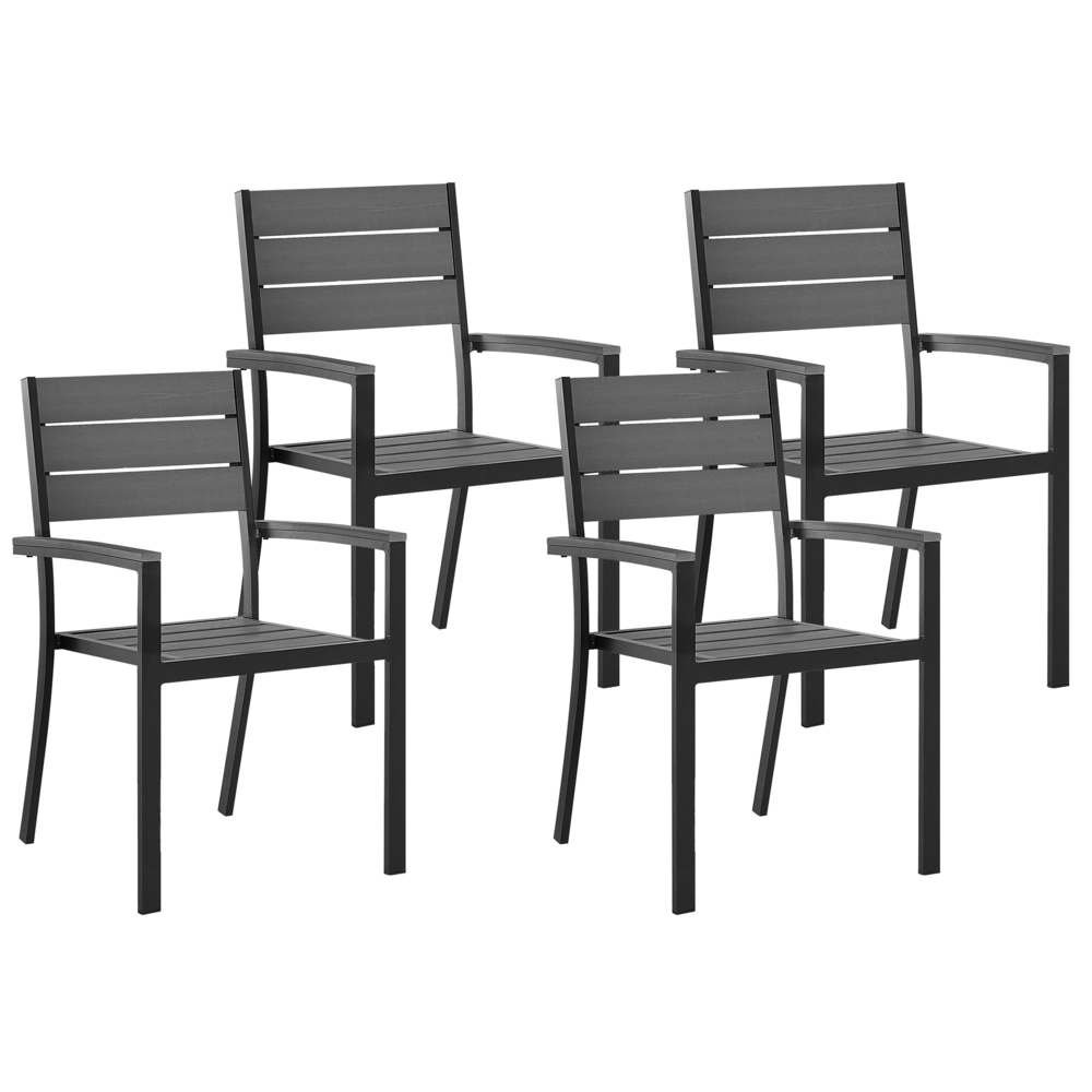 Set di 4 sedie da giardino in plastica grigia con struttura in alluminio e patio moderno
