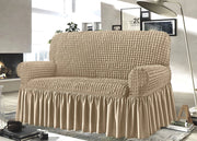 Copridivano Elasticizzato Arricciato Con Volants Tinta Unita Mod Luxory Beige - 4 Posti - Beige