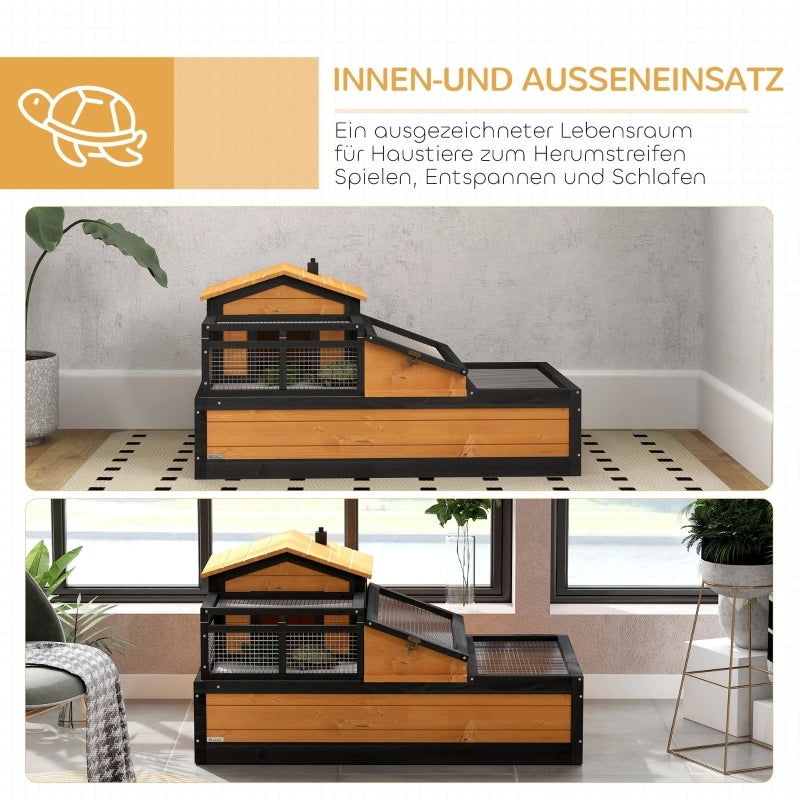 Recinto per tartarughe, 2 livelli, per uso interno ed esterno, cassetto, legno di abete, giallo