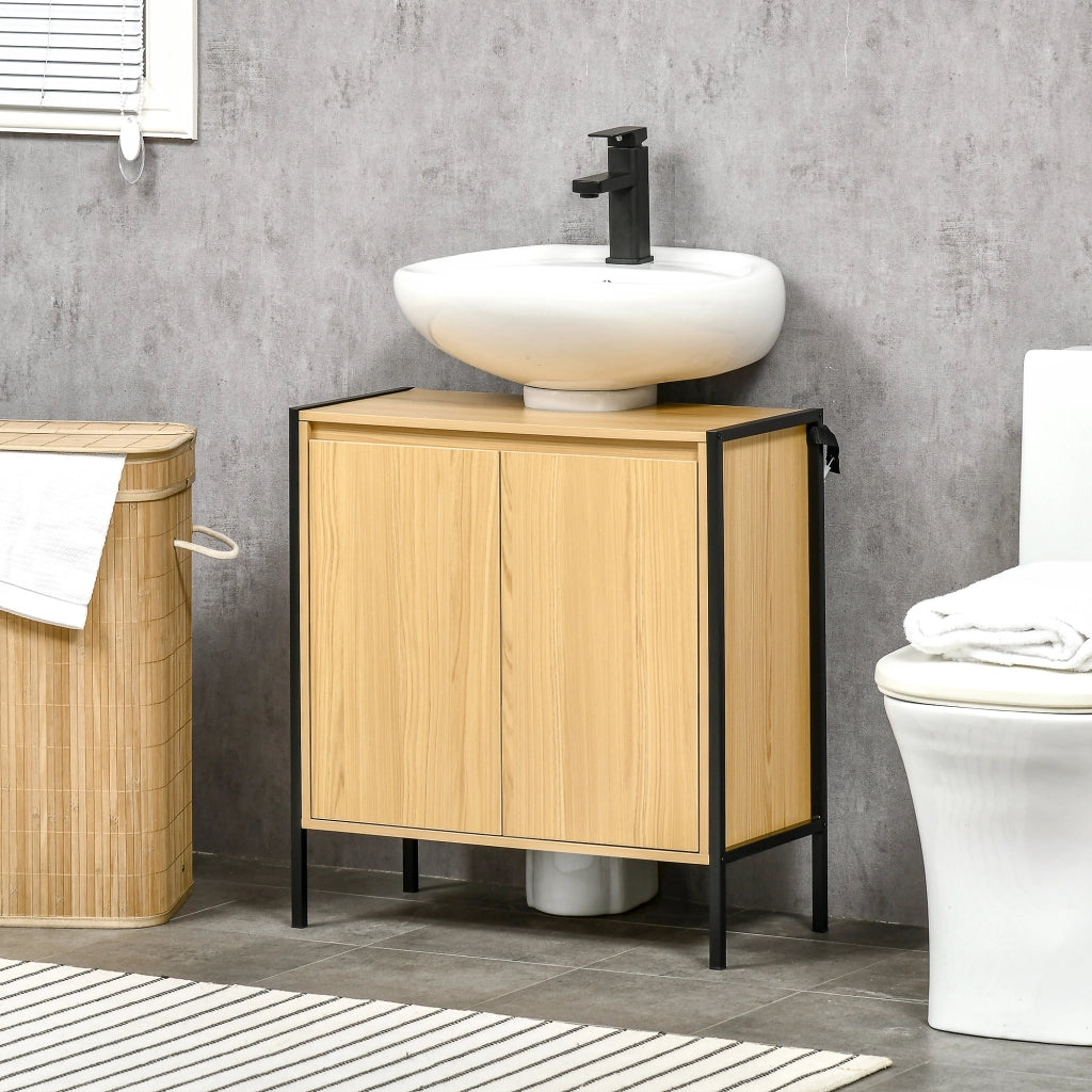 Mobile Sottolavabo per Bagno in Legno con 2 Ante e Ripiano 60x30x65,2 cm ¨C zephmum ¨C Rovere