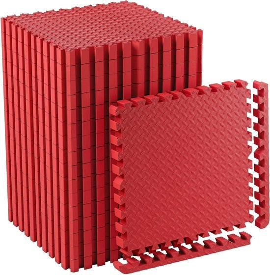 Tegoli da palestra in gomma rossi spessi 60x60 cm - 2 cm spessi - con superficie anti-slip - per pavimenti da palestra e yoga - 4 pezzi.