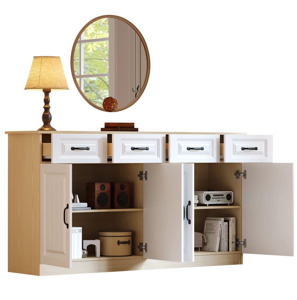 Credenza multifunzione con 4 cassetti e 4 ante, 160 cm, bianco