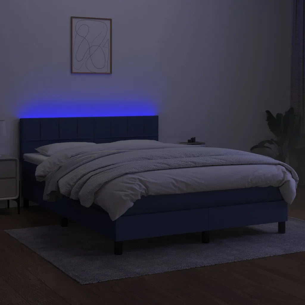 Letto a Molle con Materasso e LED Blu 140x200 cm in Tessuto 3133163