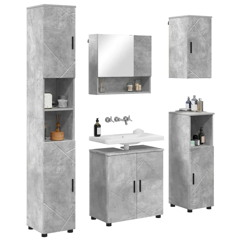 Set di mobili per il bagno con porta 5 pcs Grigio cemento