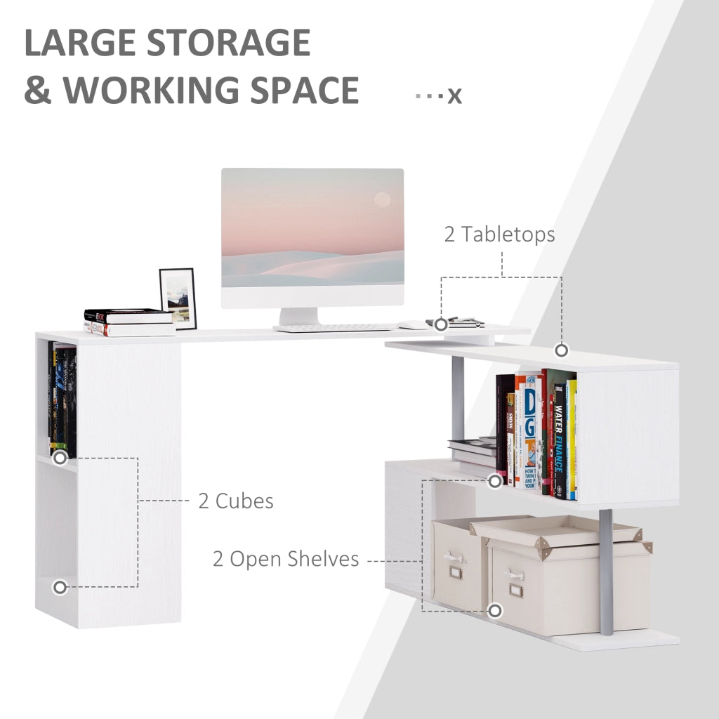 EasyComfort Scrivania Moderna, Angolare e Girevole con Libreria, Tavolo da Pranzo in Truciolato Bianco, 140x120x78 cm