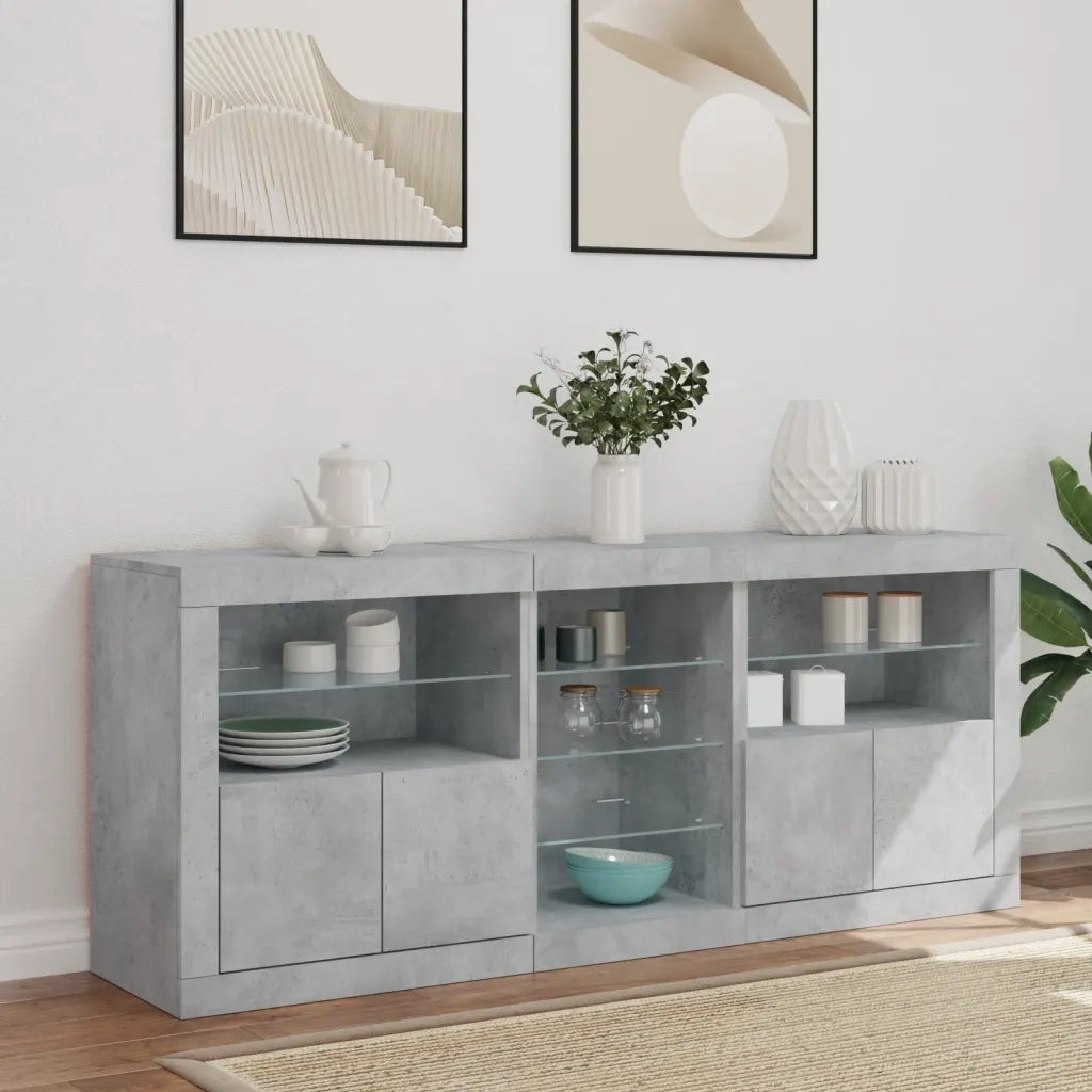 Credenza con Luci LED Grigio Cemento 162x37x67 cm 3209033