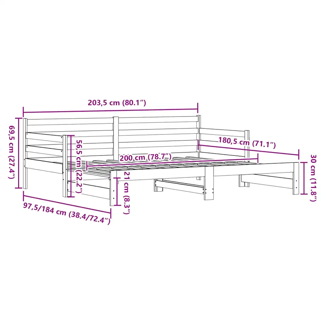 Divano Letto con Letto Estraibile 90x200cm Legno Massello Pino 836147