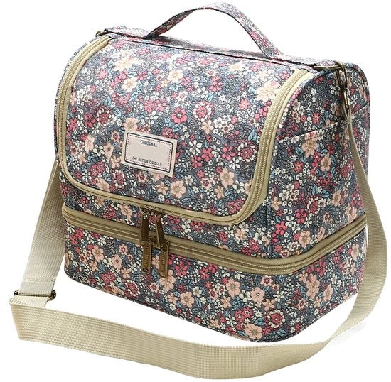 Borsa di Picnic Isolante Grande con Disegno di Fiori e Cinturino Regolabile (11L, Blu Cielo)