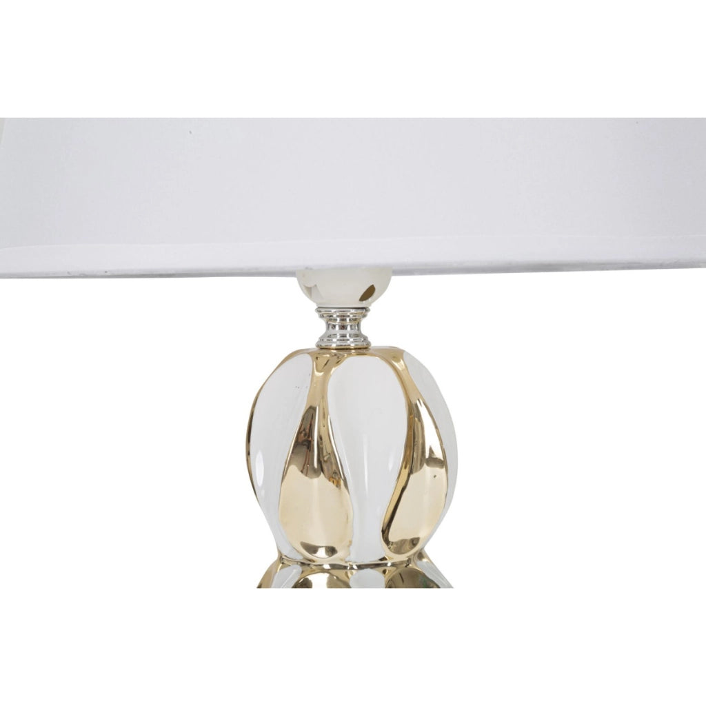 Lampada da tavolo Glam Balls in ceramica bianca e oro con base a sfere