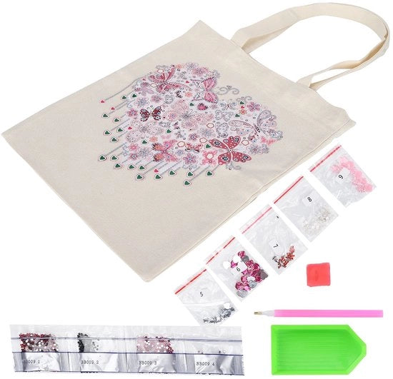 Set di pittura per dipinto - Borsa a mano o borsa per spalla - Lavorazione DIY di broderie - Borsa riciclabile - Disegno di stile splendido - Facile da completare