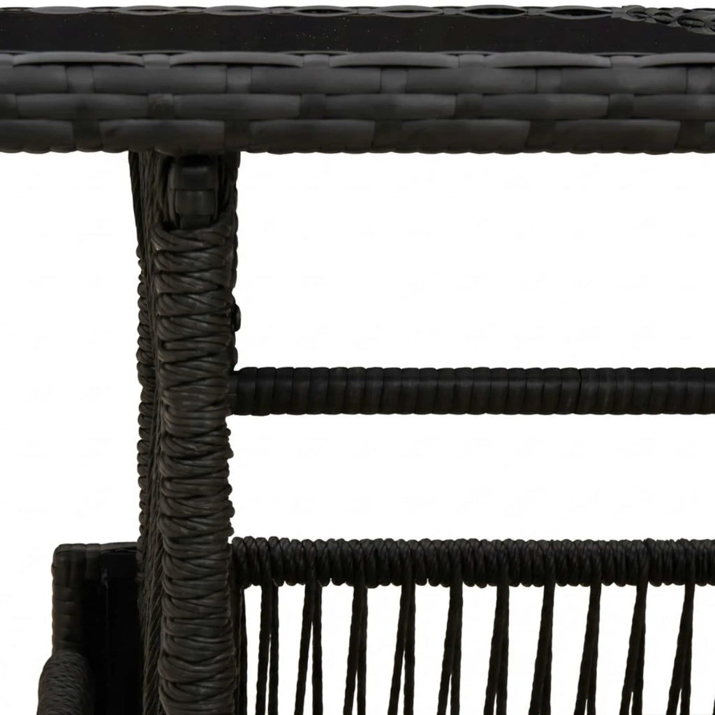 Tavolo da Giardino Nero 100 x 55 x 37 cm Rattan PE e Vetro