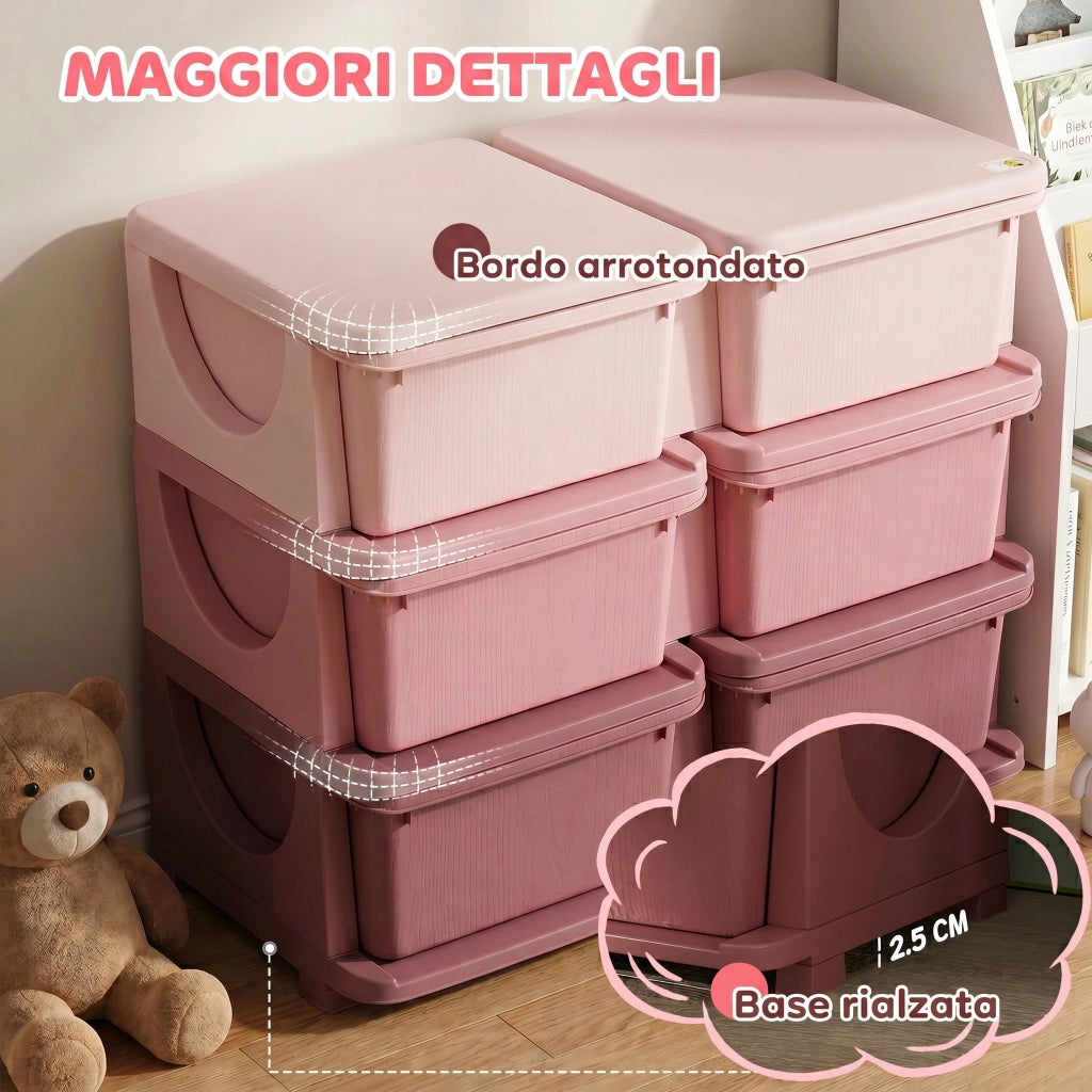 Cassettiera bambini 6 cassetti ¨C zephmum ¨C rosa 75x37x56.5 cm