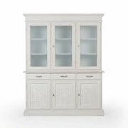 Credenza cristalliera Alberta in legno 3 ante in rilievo bianco anticato con zoccolo chiuso