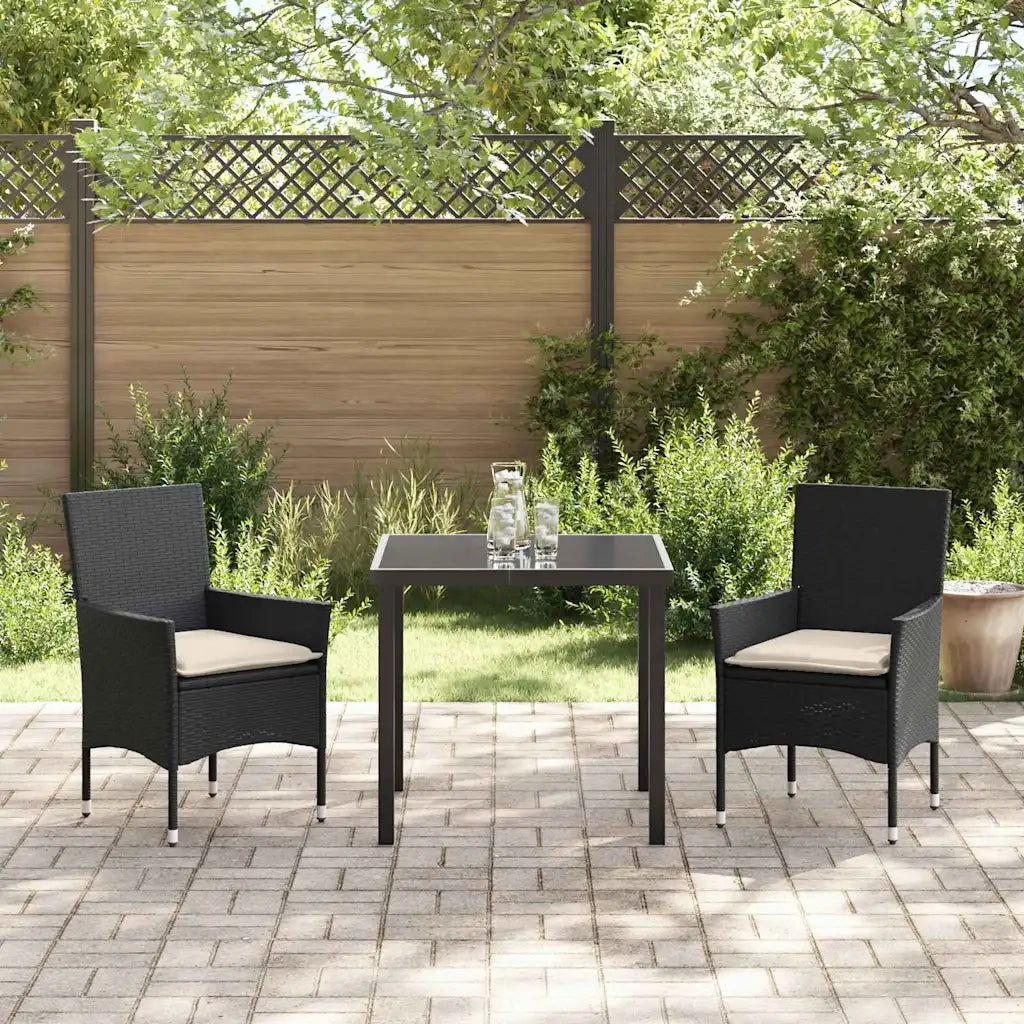 Set da Pranzo per Giardino con cuscino 3 pcs Nero polyrattan