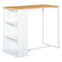 Tavolo Alto da Cucina e Bar con 3 Mensole, Struttura in Acciaio e MDF, Stile Moderno, Bianco, 115x55x100cm