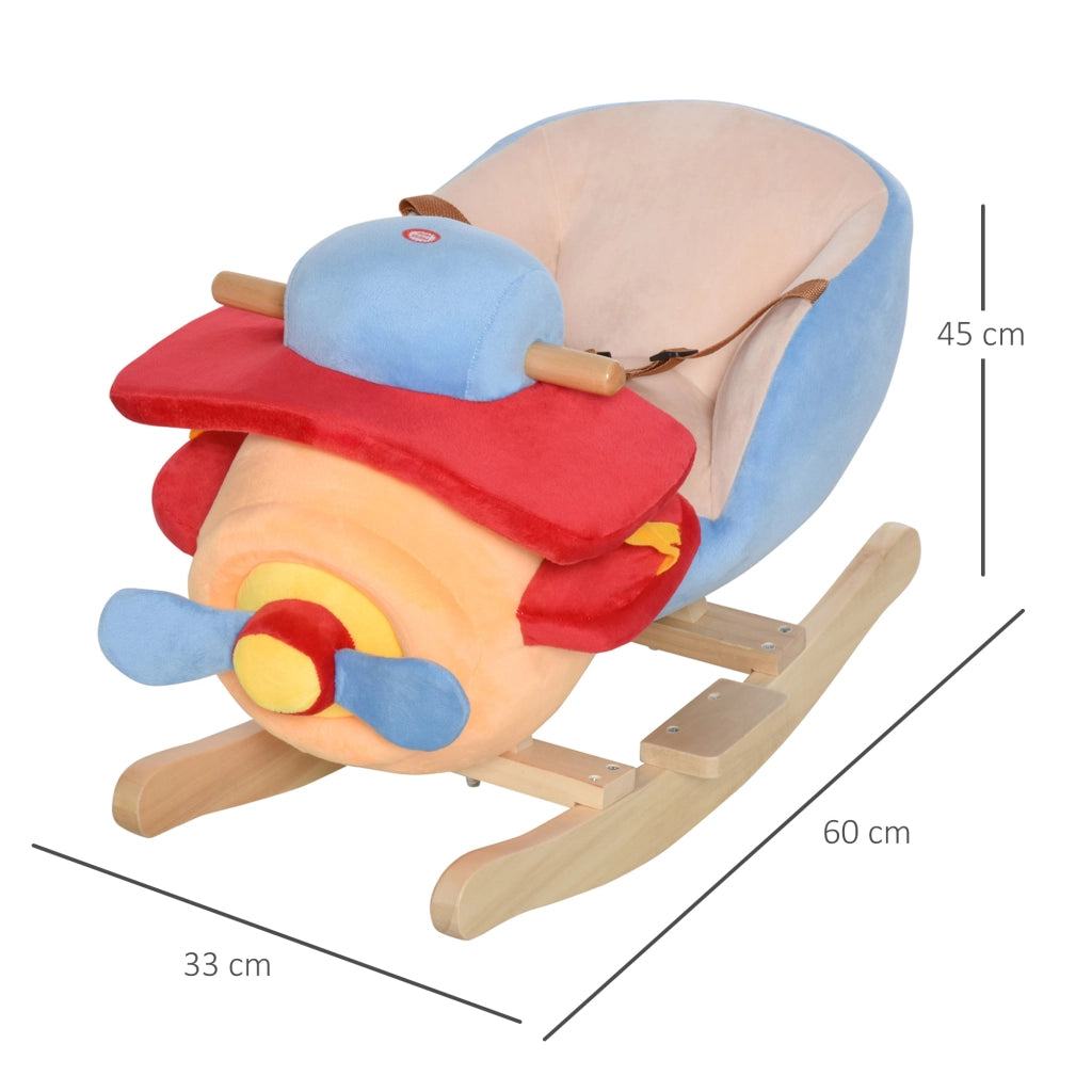 EasyComfort Cavallo a Dondolo a Forma di Aeroplano per Bambini di Età Superiore a 18 Mesi, Cacalluccio a Dondolo con Musica Incorporata in Legno Alamo, Max:60kg 60x33x45cm