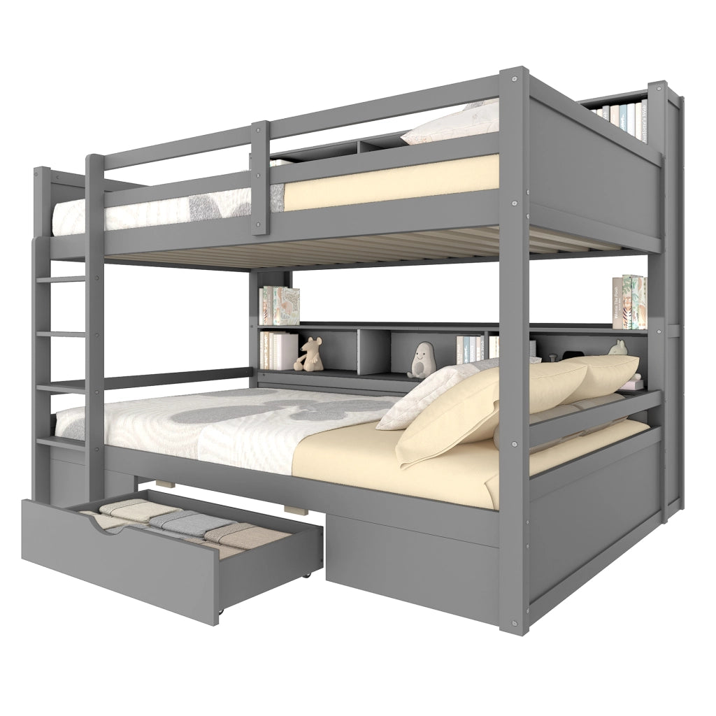 LETTO A CASTELLO 90x200 cm Grigio con cassetto e vani contenitore