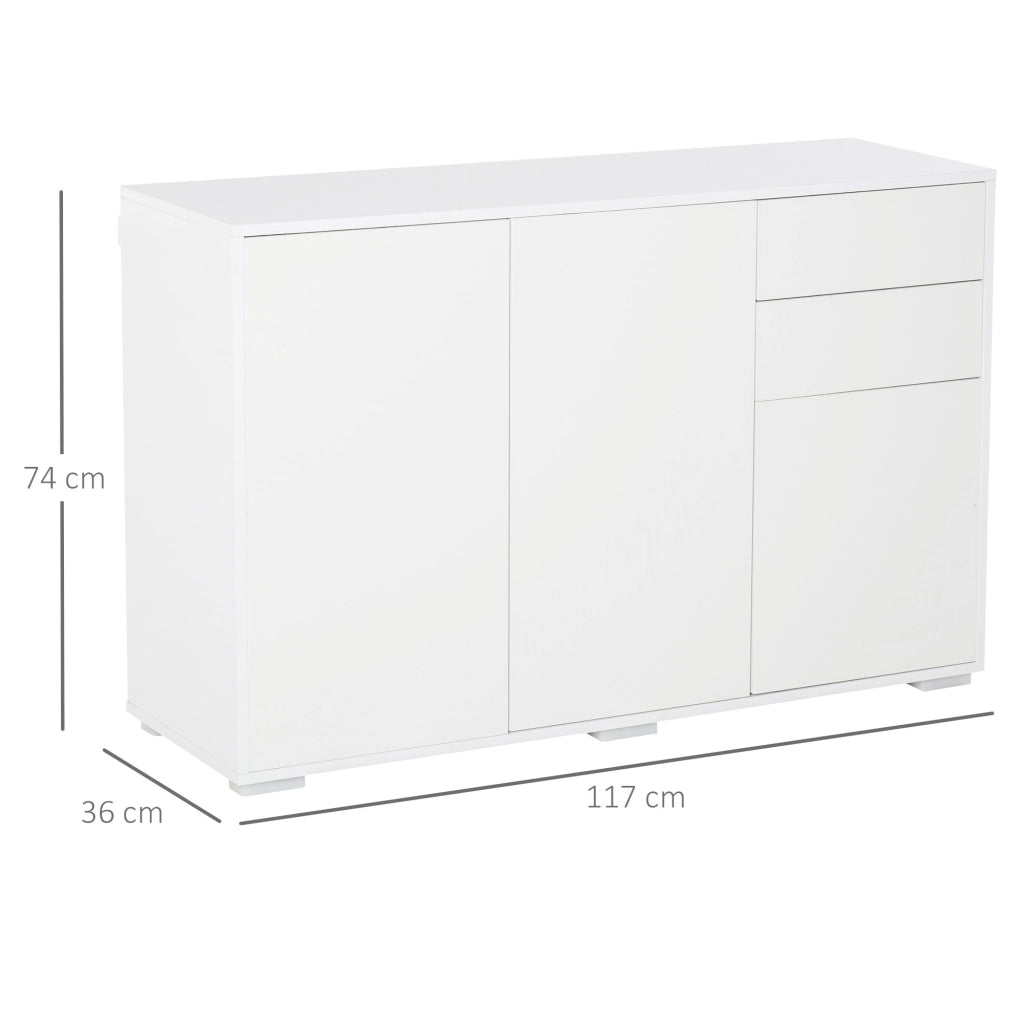 EasyComfort Mobiletto Multiuso in Legno Bianco con 2 Cassetti e 2 Armadietti con Apertura a Pressione, 117x36x74 cm