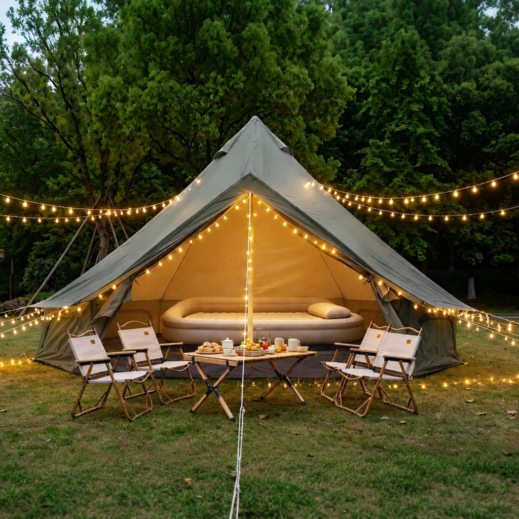 Tenda A Campana Per Campeggio 300 X 300 X 200 Cm In Poliestere Verde Scuro Con Apertura Per Stufa