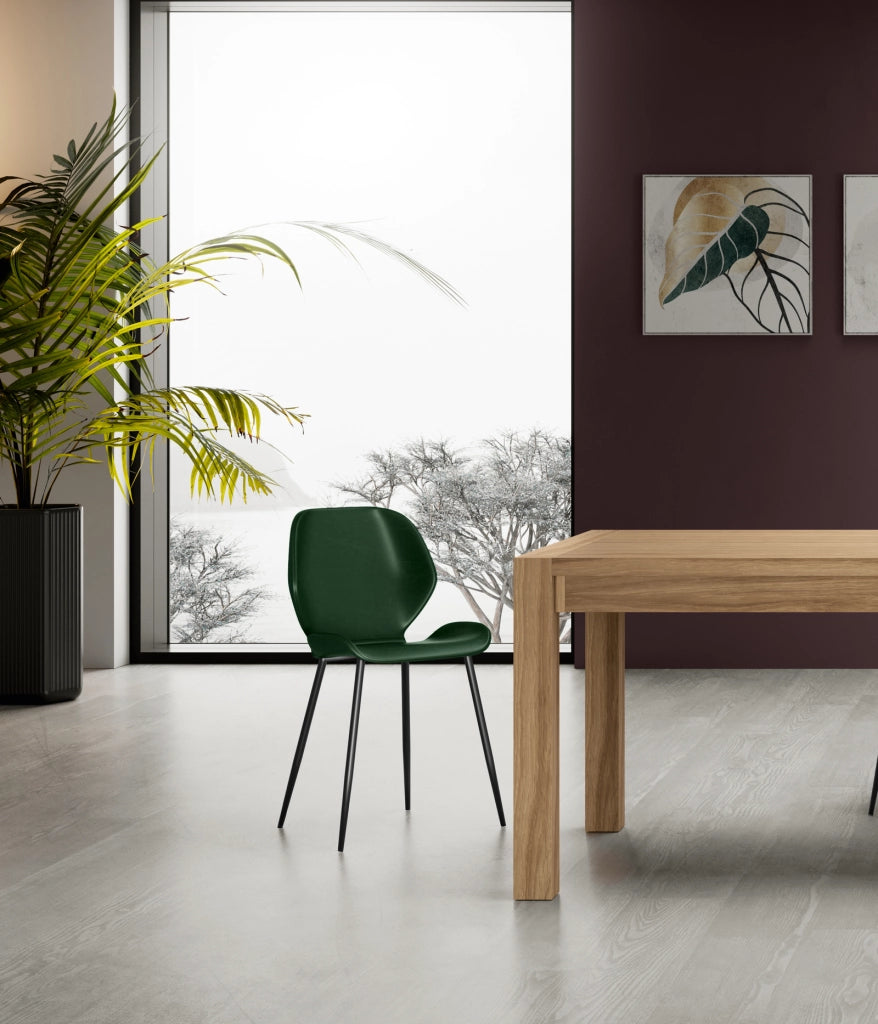 Sedia da pranzo Diana con seduta in soft-touch verde scuro e gambe in metallo nero, design vintage moderno - Sedia living di alta qualità