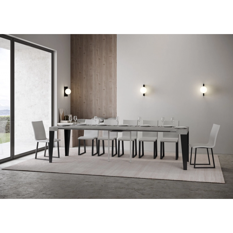 Consolle allungabile 90x40/196 cm Flame telaio Antracite - Cemento
