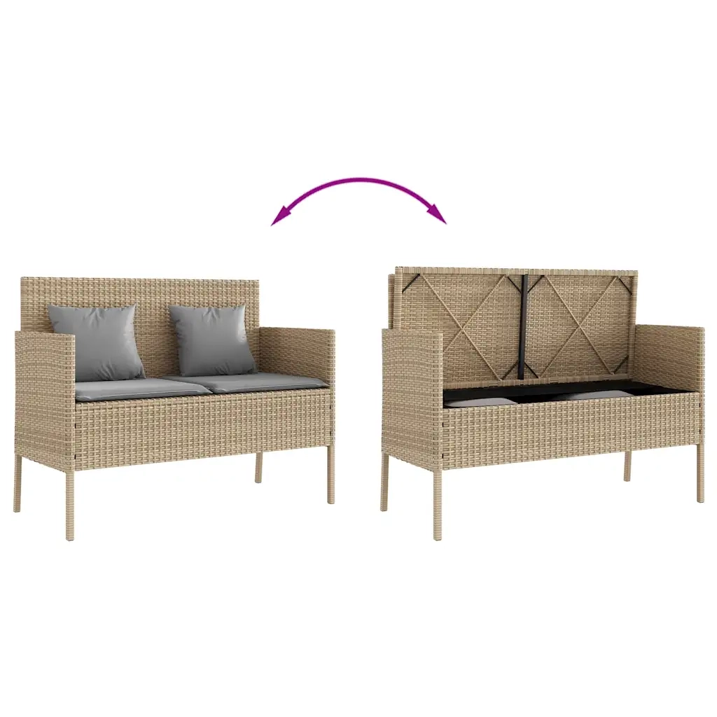 Panca da Giardino con Cuscini-Sgabello-Panca da esterno Beige in Polyrattan 145609