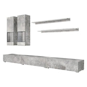 Set parete soggiorno RAMOS – Effetto cemento grigio – Mobile TV XL + vetrine + mensole – Senza LED
