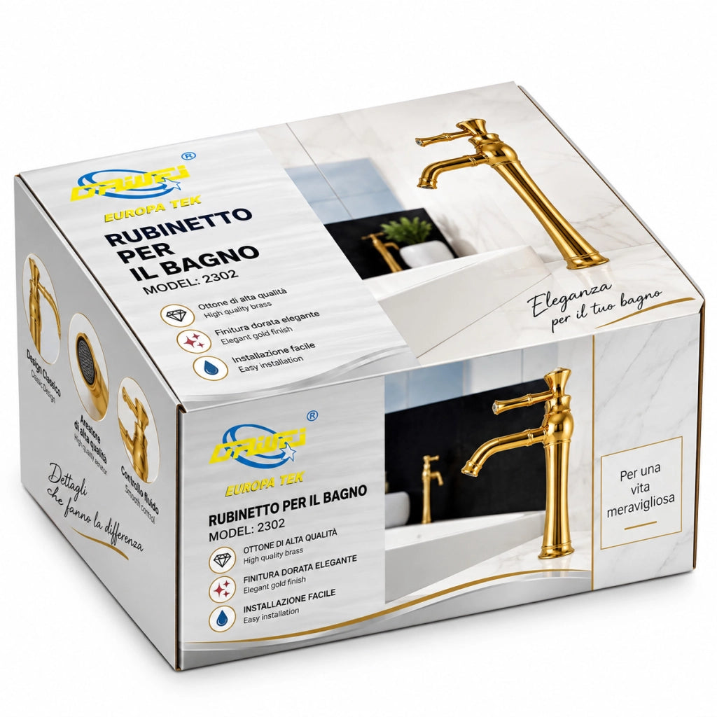 RUBINETTO BAGNO STILE ANTICO DIAMANTE MISCELATORE LAVANDINO ORO DORATO 2302