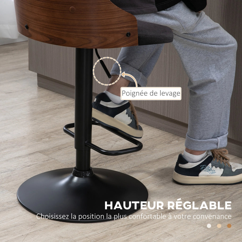 Sgabello da bar regolabile 360¡ã con poggiapiedi e tessuto ¨C zephmum ¨C grigio