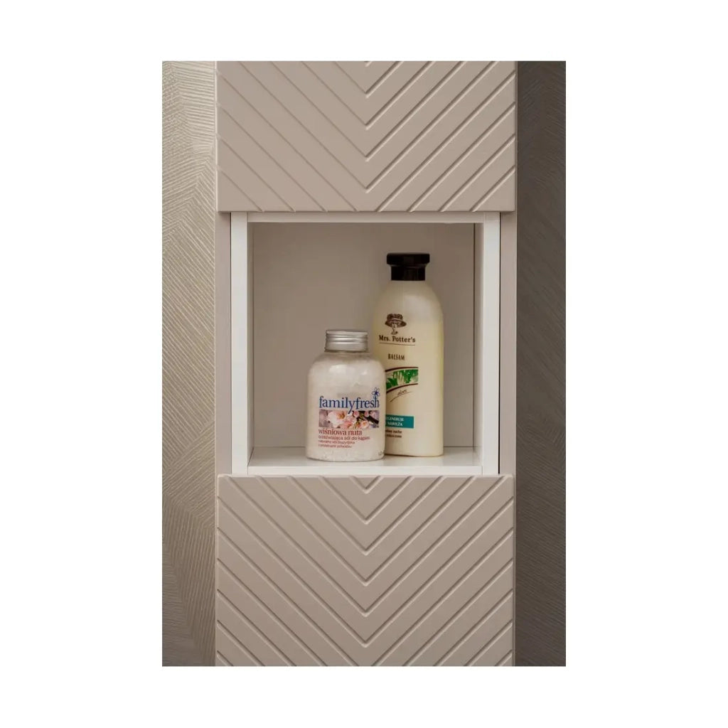 Colonna da bagno AOKI - 2 porte - Finitura beige cachemire con motivi a spina di pesce - L30 × P25 × H140 cm - Da appendere
