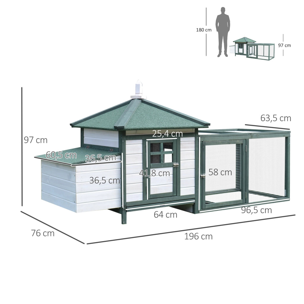 Pollaiolo Cottage con Perchiera e Nido ¨C zephmum ¨C Legno Massello Pino Verde Bianco 196x76x97 cm