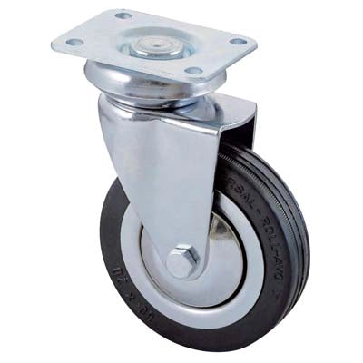 RUOTA A FORCELLA GIREVOLE 155 AVO  A/CROMATO/GOMMA NERA D.MM  60X24 P.MM 64X50