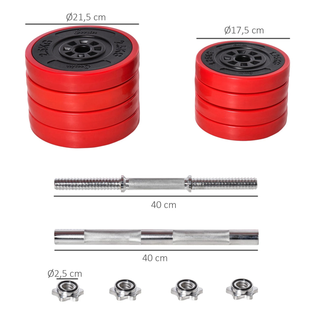 Set di manubri e bilanciere regolabile 20 kg ¨C zephmum ¨C rosso+nero 21.5x21.5x3.8 cm