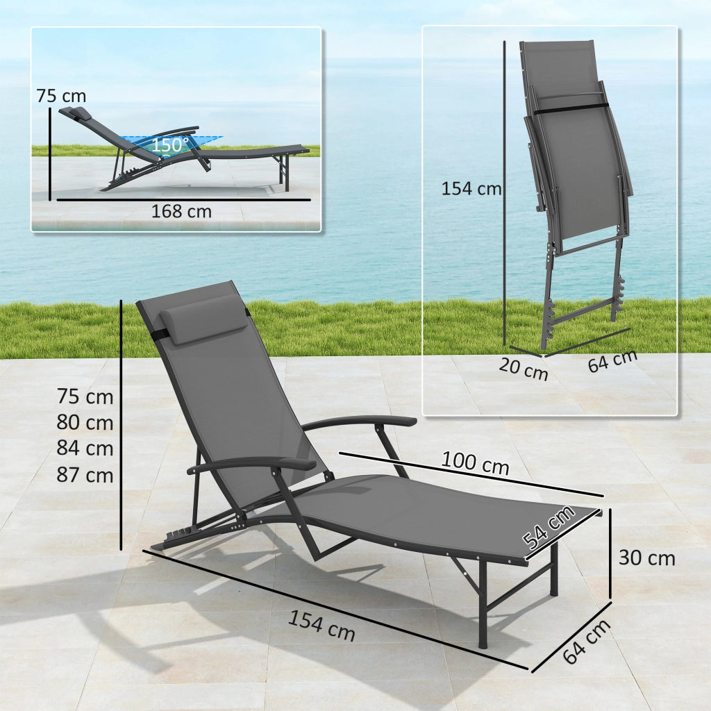 Sdraio da Giardino Pieghevoli 2 Pezzi con Cuscino e Schienale Regolabile ¨C Minimal ¨C Grigio