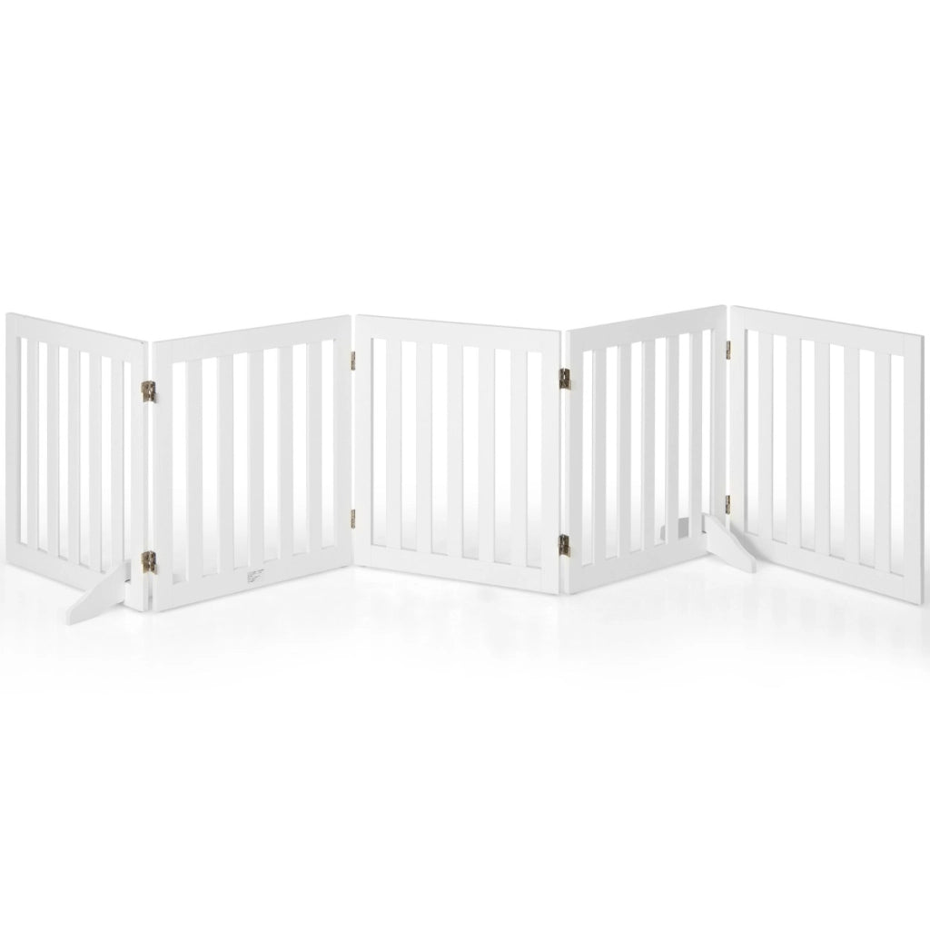 Cancello di legno pieghevole alto 60cm con 5 pannelli, Barriera per animali con cuscinetti antiscivolo Bianco-Cancelli