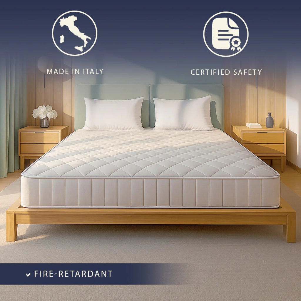 Materasso Ignifugo 180x190 in Memory Foam Alto 20 cm | Ortopedico | Rivestimento Anallergico e Antibatterico | Prodotto in Italia