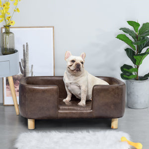 Cuccia Rialzata per Gatti e Cani 74x48,5x31 cm in Similpelle  Marrone Scuro