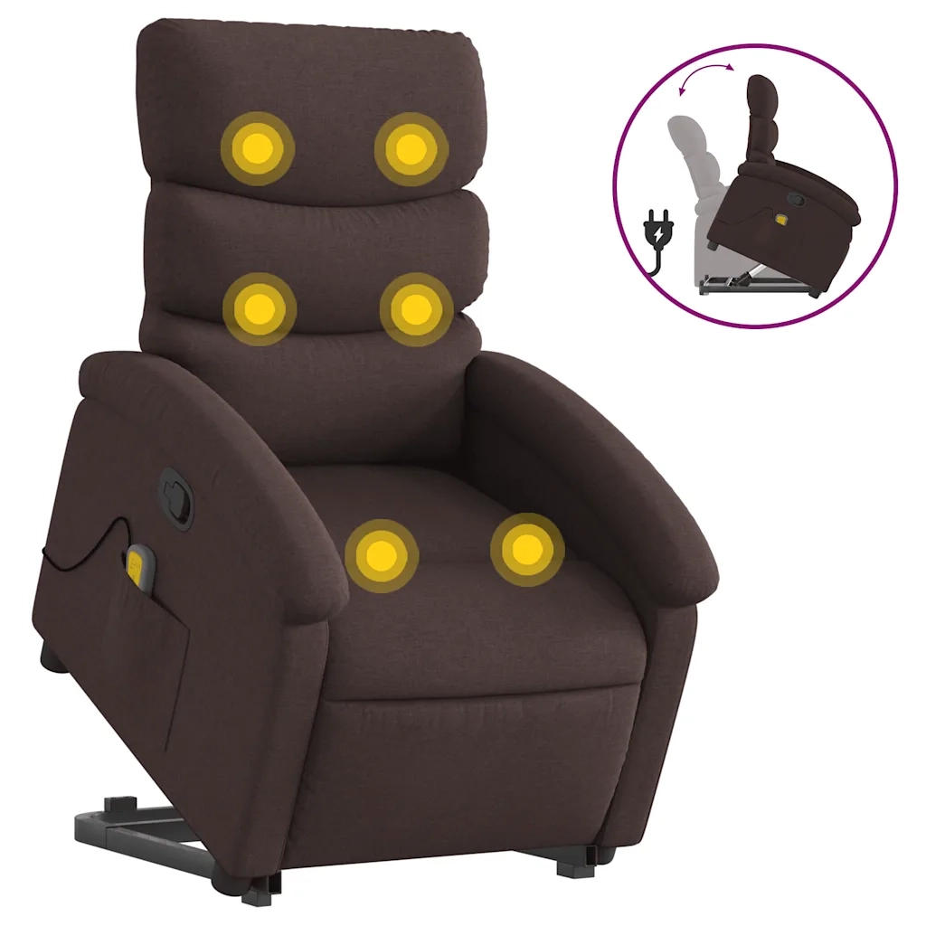 Poltrona | Sedia Relax Alzapersona Massaggi Reclinabile Marrone Scuro Tessuto