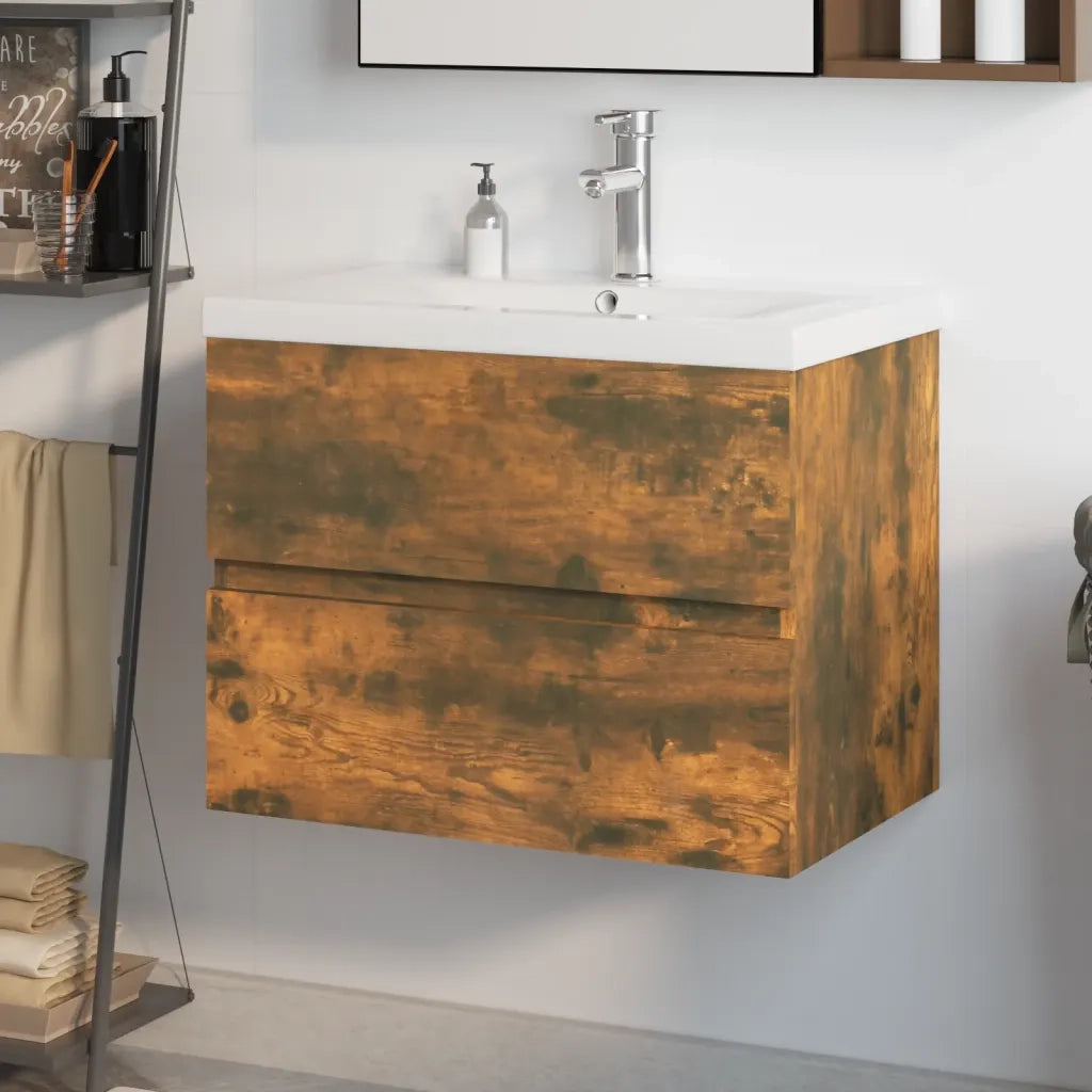 Mobile Bagno con Lavabo | Armadio Lavabo Integrato Rovere Fumo Legno Multistrato