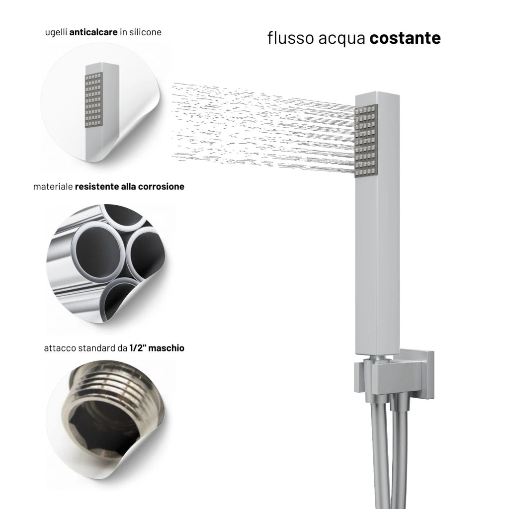Set per doccia soffione quadro in acciaio inox 25x25 centimetri effetto spazzolato *** confezione 1