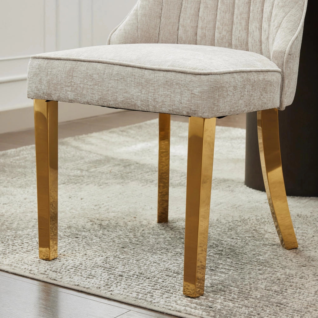 Sedie da Pranzo Imbottite in Tessuto Velluto ¨C MINIMAL ¨C Gambe Dorate, Beige, Set di 2