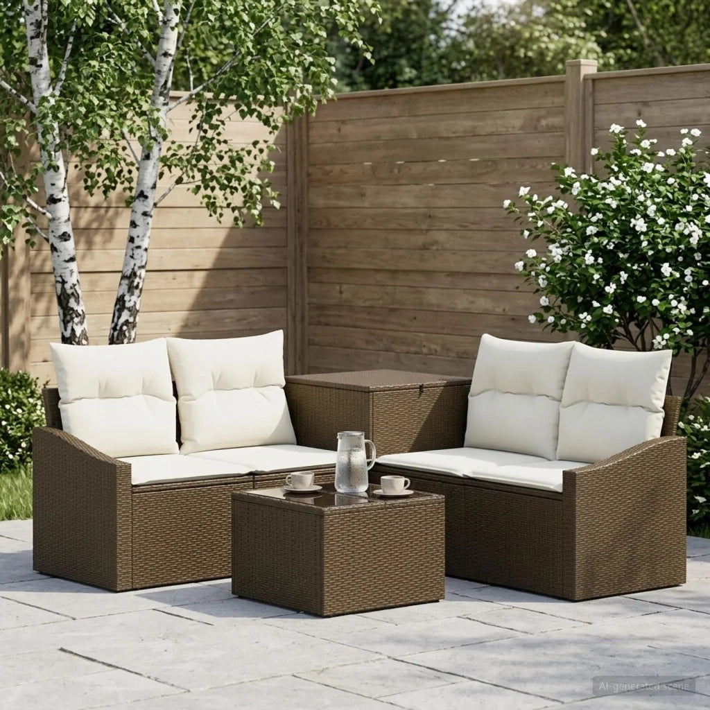 Set di divani 6 pz Marrone e Bianco Crema 3447292