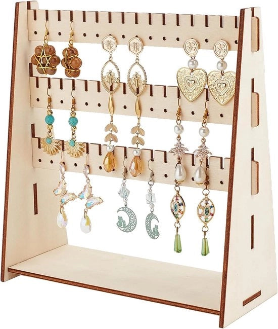 Oggetto per Orecchini - Supporto Organizer in Legno Rustico con 5 Livelli e Fori per Stud Orecchini - Display per Gioielli con Ripostiglio