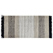 Tappeto beige e nero lana cotone 80 x 150 cm rettangolare intrecciato a mano con frange