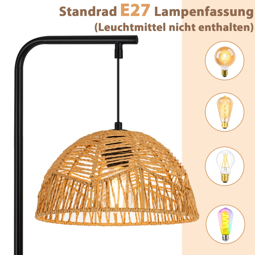 ZMH Lampada da Terra Boho Nera Paralume Corda Moderna 164cm E27 per Soggiorno Camera da Letto Senza Lampadine