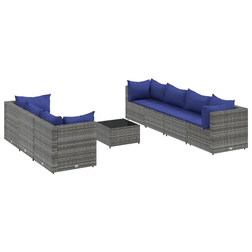 Set Divani da Giardino 8 pz con Cuscini in Polyrattan Grigio