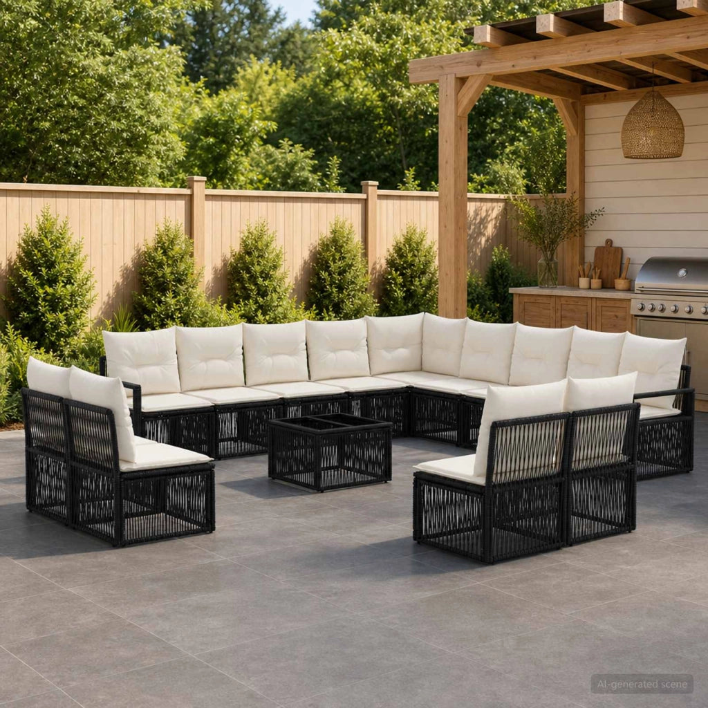 Set Divano da Giardino 14 pz Nero polyrattan 3435877