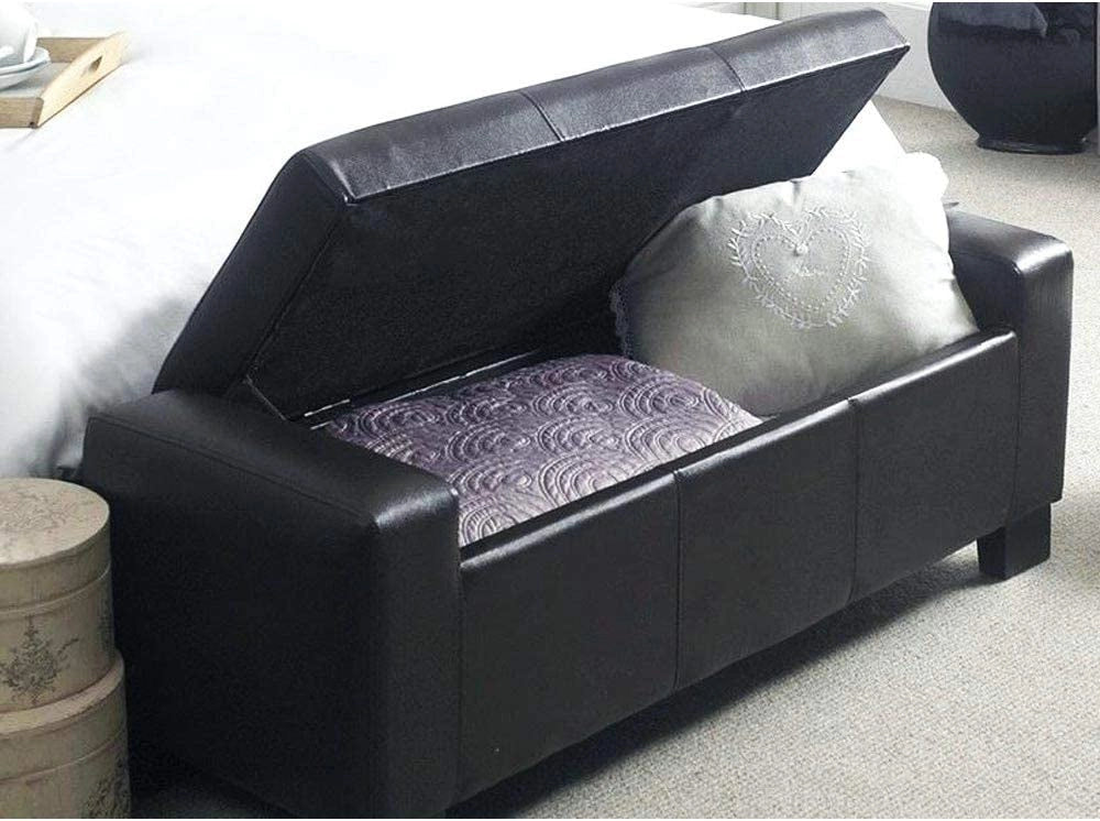 Cassapanca Pouf Contenitore Panca Fondoletto 110x40x40 cm in Legno e Eco Pelle Nero