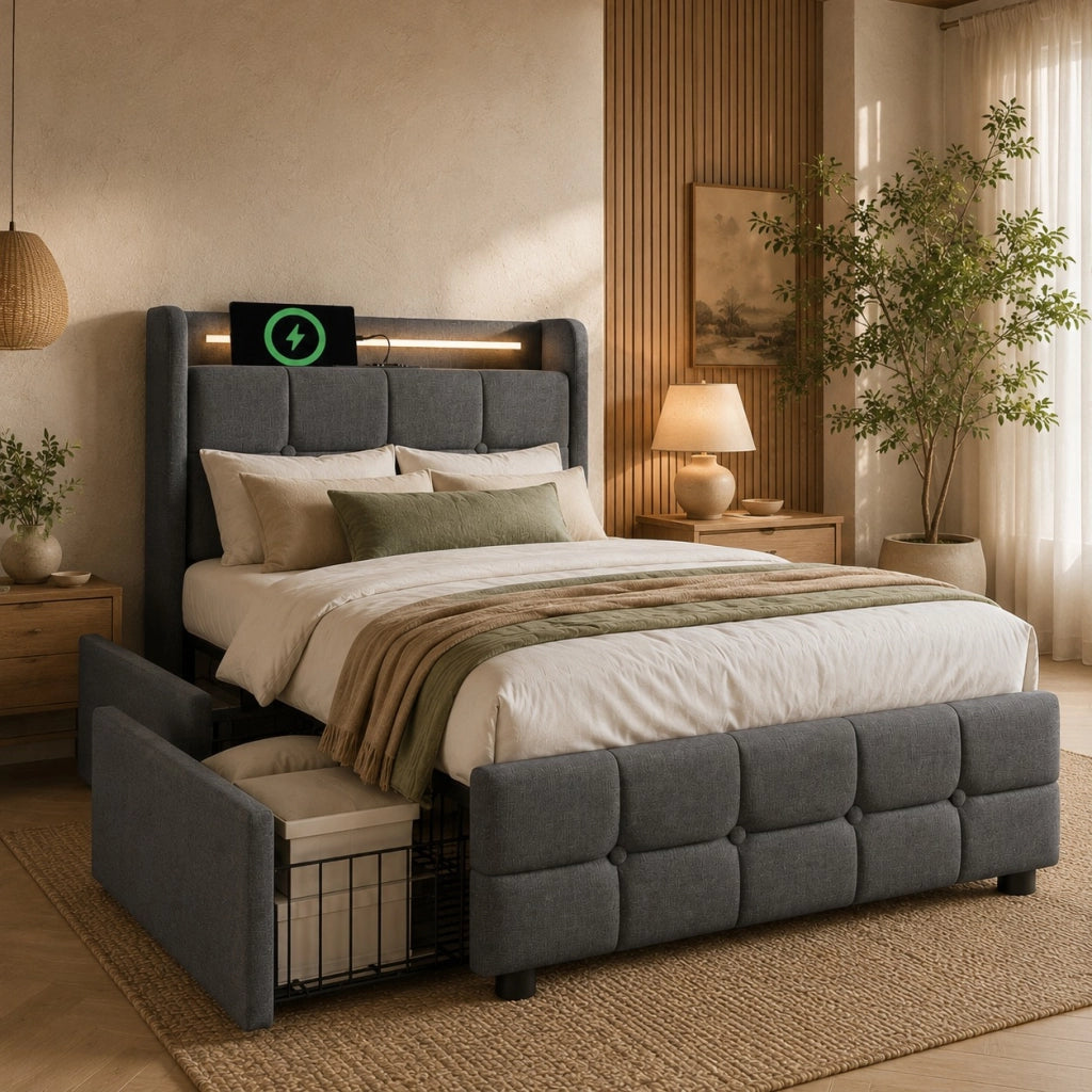 letto imbottito legno grigio 90x200 cm