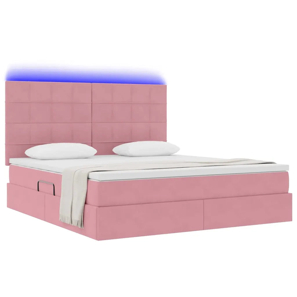 Letto con contenitore e LED con led Rosa 160 x 200 cm Velluto